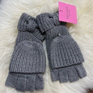 NEW Kate Spade New York Metallic Bow Pop-top Gloves Gray Shimmer